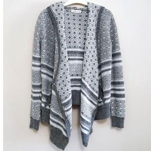 Abercrombie & Fitch Open Front Hoodie Knit Cardigan Sweater Gray Stripes Pockets